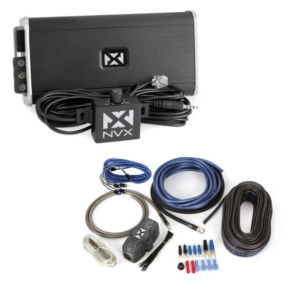 NVX VADM1 500W RMS Class D Monoblock Car/Marine/Powersports Amplifier with Bass Remote + NVX 8 Gauge Amp Wiring Kit