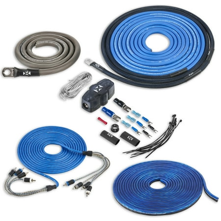 NVX XKIT44 Complete Amplifier Wiring Kit with 4-Channel RCA Cable 20 ft True 4 Gauge AWG 8lbs Blue