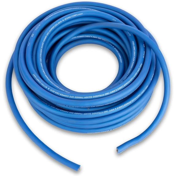 NVX XW4BL20 20 ft. of Metallic Powder Blue EnvyFlex True Spec 4-Gauge Power/Ground Wire Cable