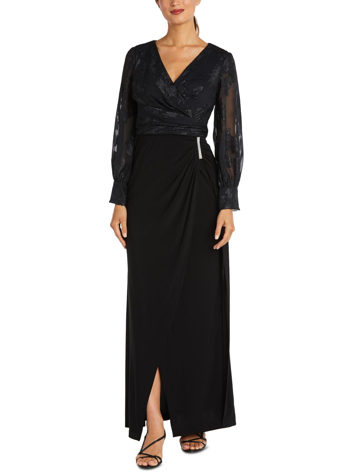 NW Nightway Womens Petites Faux-Wrap Maxi Evening Dress