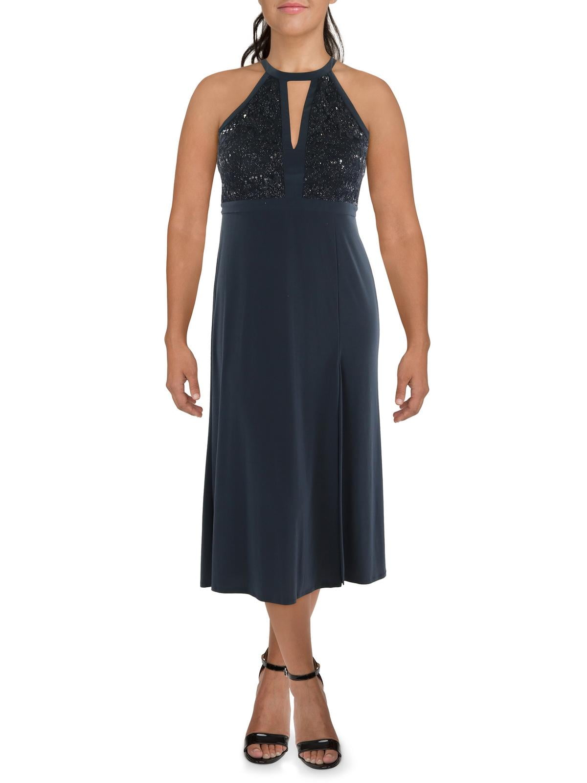 NW Nightway Womens Petites Sequined Lace Formal Dress