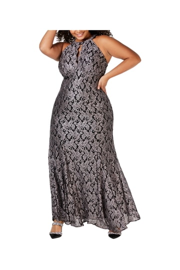 knee length dresses for ladies Nightway Long Plus Size Glitter Lace Dress 21547W