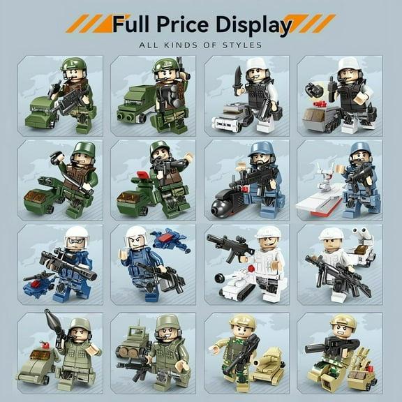 NWJ 12-in-1 Military Figure Building Block Toy Set - Weapons, Planes, and Tank Assembly Models for Boys