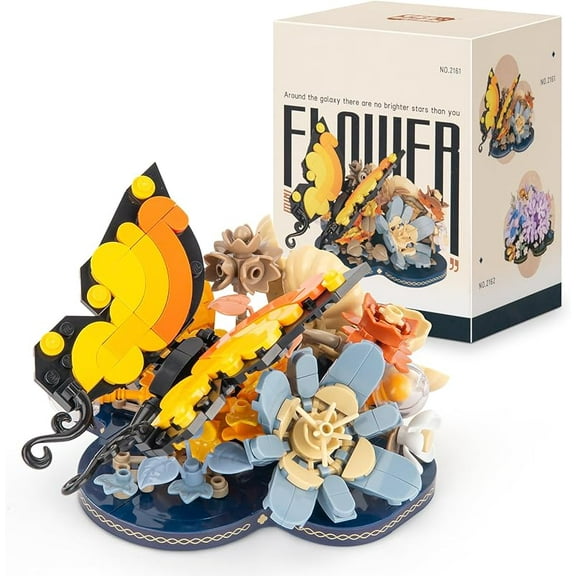 NWJ 398PCS Flower Bouquet & Butterfly Building Set – Mini Animal Bricks DIY Insect Collection Kit, Creative Gift for Adults & Kids Ages 8+