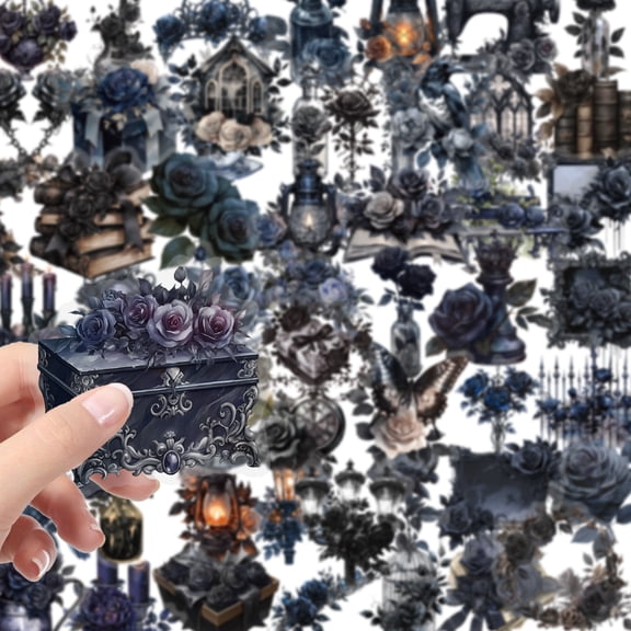 NWJ 50 PCS Dark Rose PET Stickers – Waterproof Transparent Floral Decals for Journals, Scrapbooking, Laptops, Water Bottles & Phone Cases