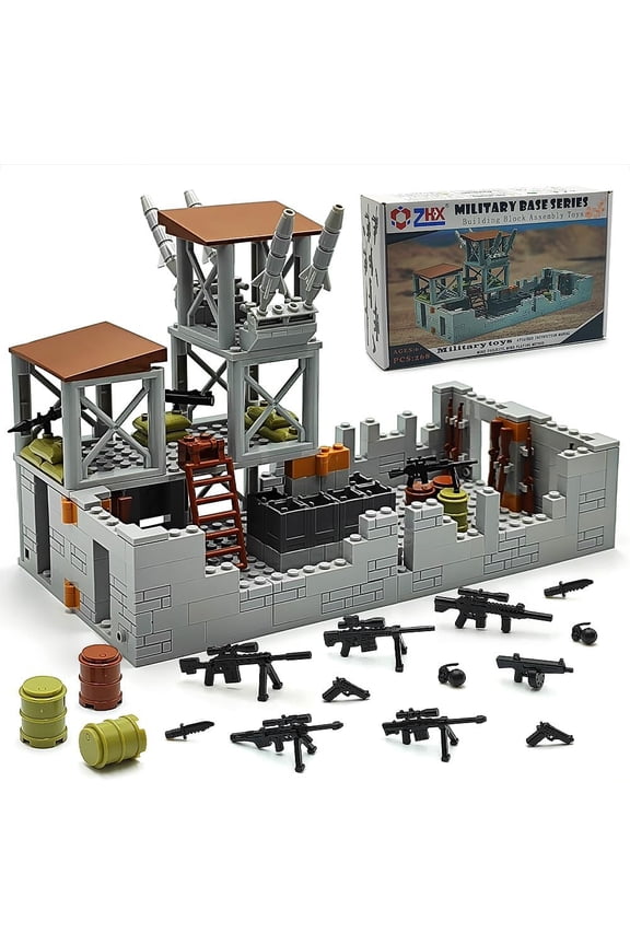 Army Base Building Brick Set Tactical Playset with Guard Tower & Accessories, Compatible with Major Brands, Fun Building Toy for Kids & Collectors (Ages 8+)