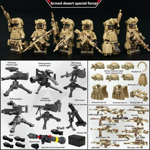NWJ Building Block Toys - Desert Action Figures with Equipment, Assembly Toy for Boys