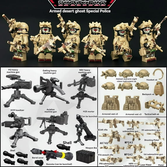 NWJ Building Block Toys - Desert Action Figures with Equipment, Assembly Toy for Boys