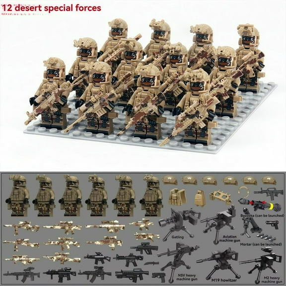 NWJ Building Blocks Toy Set, Assembly Tactical Team Minifigures, 12-Piece Action Figures with Accessories, Kids' Gift for Boys and Children
