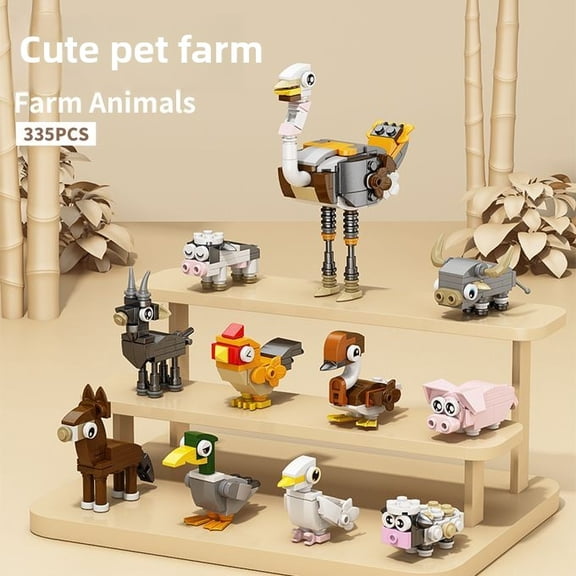 NWJ Cartoon Farm Animals Building Blocks Set – Educational DIY Brick Toy for Boys & Girls, Creative Puzzle Gift for Kids