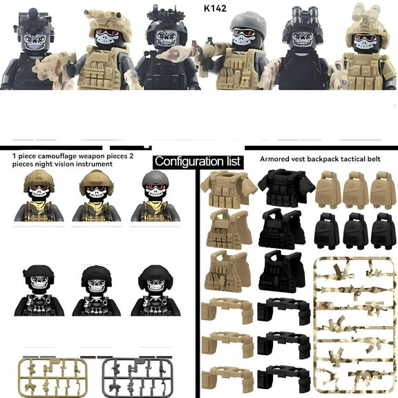 NWJ Children's Building Block Soldier Ghost Camouflage Special Forces Figures Set 2- Military Toy Collection