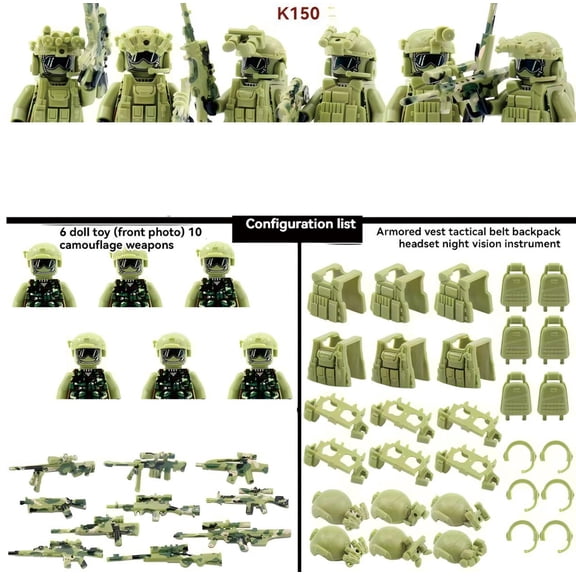 NWJ Children's Building Block Soldier Ghost Camouflage Special Forces Figures Set 2- Military Toy Collection