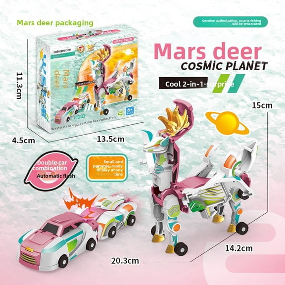 NWJ Crash Transform Mars Deer 2-in-1 Toy Car, Automatic Collision Transformation Animal Vehicle, Creative Gift Toy for Kids Ages 5+