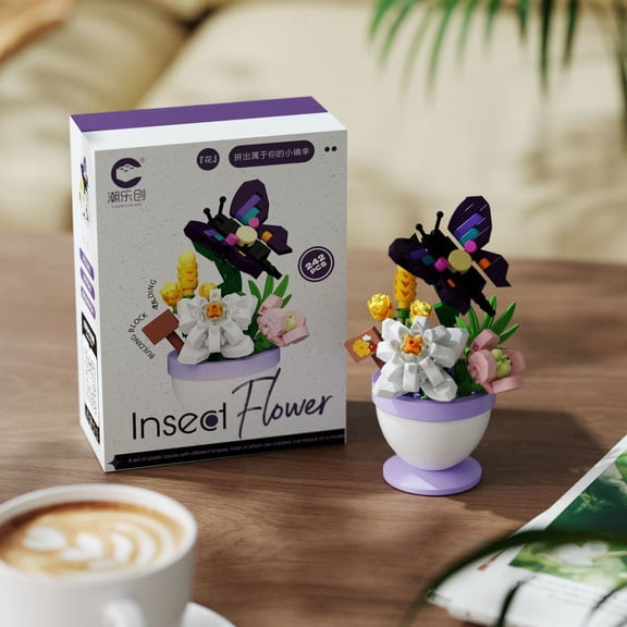 NWJ DIY Potted Flower Building Blocks Set – Mini Brick Plant Model for Kids, Creative Desktop Decor & Educational Gift Idea