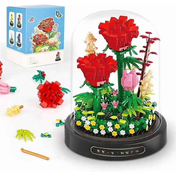 NWJ Flower Bouquet Building Kit for Adults - 582PCS Mini Botanical Blocks Set with Butterfly, Valentine's Day Gift for Her, Mom, Wife, or Girlfriend