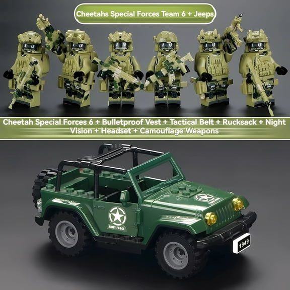 NWJ Military Building Block Set - Desert Special Forces Ghost Soldier with Jeep, Creative Assembly Toy for Kids