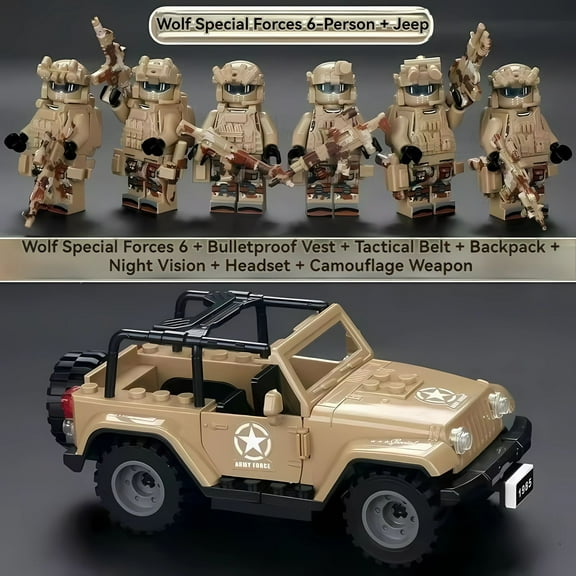 NWJ Military Building Block Set - Desert Special Forces Ghost Soldier with Jeep, Creative Assembly Toy for Kids