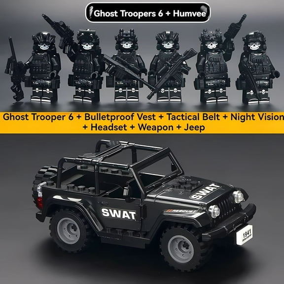 NWJ Military Building Block Set - Desert Special Forces Ghost Soldier with Jeep, Creative Assembly Toy for Kids