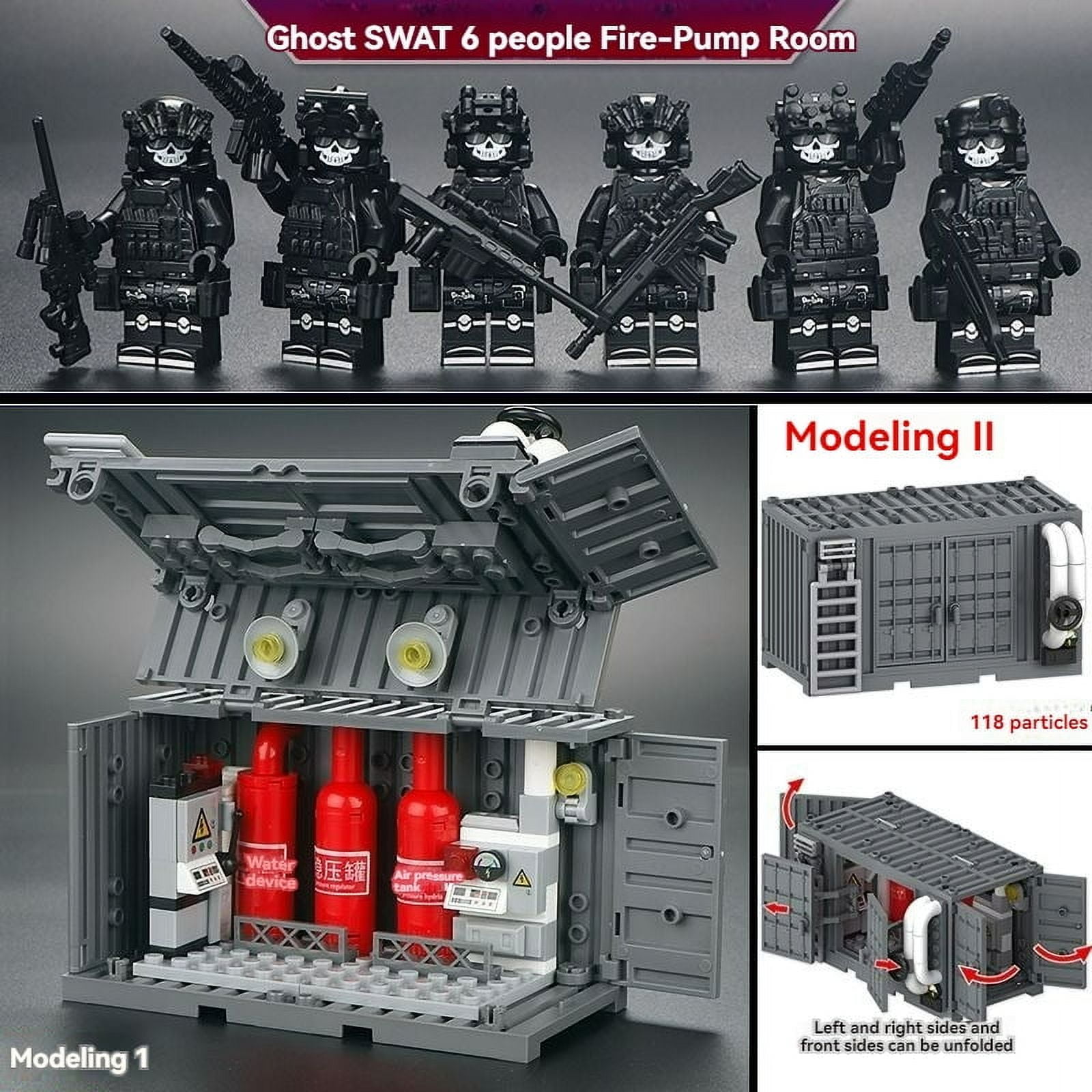 NWJ Military Building Blocks Toy Set - Action Figure Compatible Container Equipment Room, Dormitory & Armory Playset for Kids and Collectors