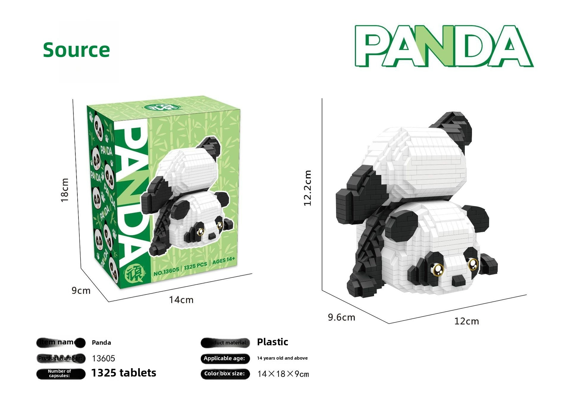 NWJ Mini Panda Building Blocks Set – Micro Brick DIY Animal Model Toy ...
