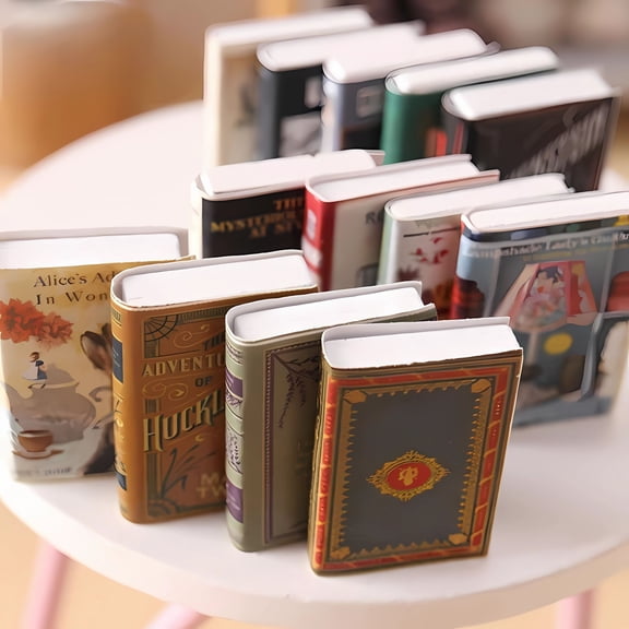 NWJ Mini Toy Bookshelf and Book Set - Miniature Storage Shelf Model for Dollhouse Living Scenes - Perfect Gift for Children