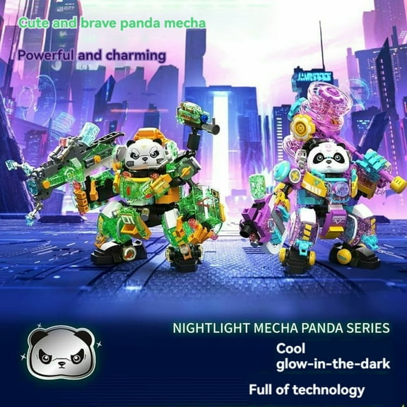 NWJ Panda Mech Building Block Toy - Transforming Robot with Mechanical Repair Station, Educational Gift for Kids