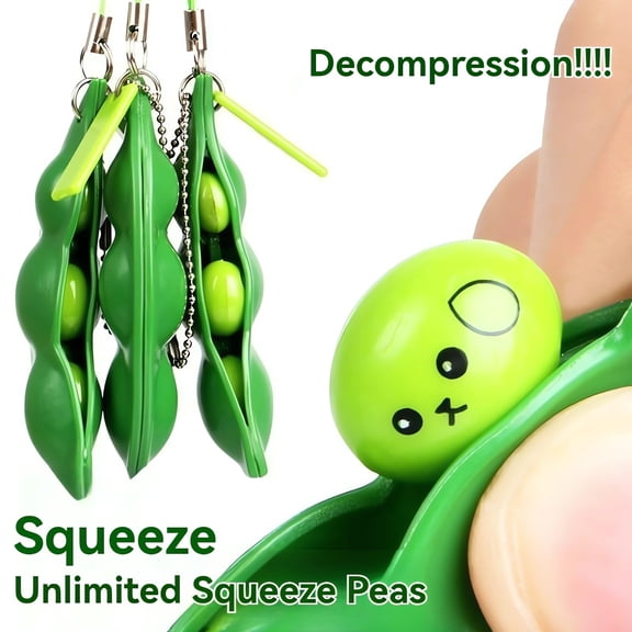 NWJ Stress Relief Pea Squeeze Toy - Fun Edamame Keychain, Anxiety Relief Fidget Toy, Perfect Small Gift