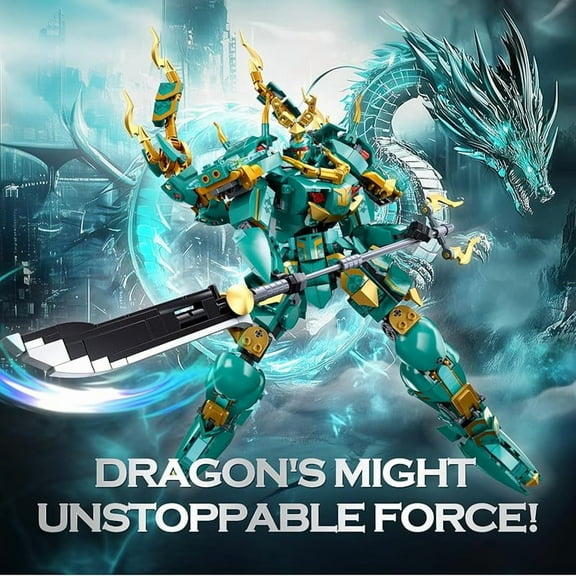 NWJ Transforming Mech Building Set – 2-in-1 Dragon Warrior Mecha Toy for Kids & Adults, Compatible with Major Brand Bricks, 731 PCS