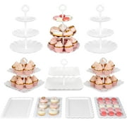 NWK 10 pieces Dessert Cake Stand Set with Appetizer Trays, for Birthday Baby Bridal Shower Party (White)