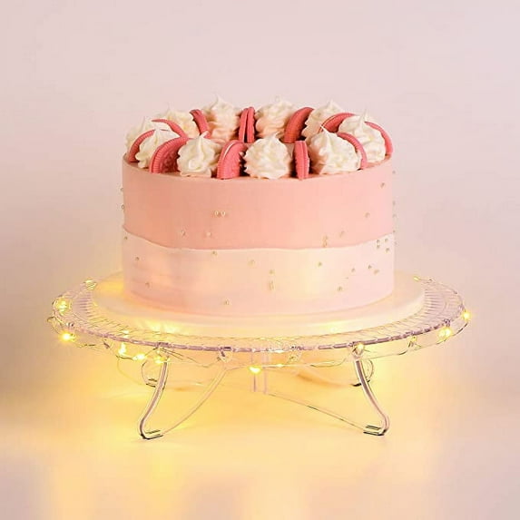 NWK 12inch Lighted Clear Plastic Cake Stand Plate Holder with String Lights Fit for 6inch, 8 inch, 10 inch, 12 inch Cakes for Wedding Birthday Baby shower Graduation Party or Dessert Cake Display