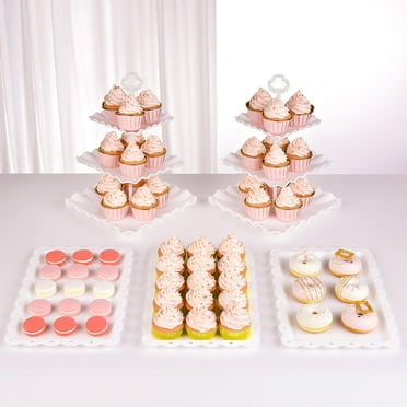 NWK 5 Piece Cake Stand Set with 2 x Large 3-Tier Square Cupcake Stands, 3 x Appetizer Trays, for Wedding Birthday Baby Shower Tea Party Decorations