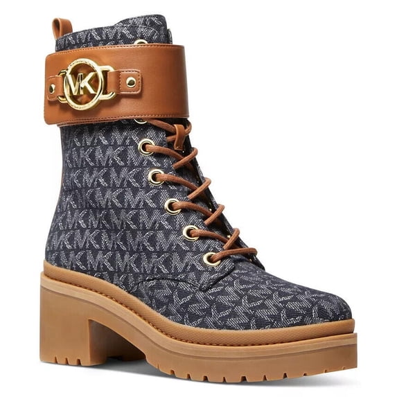 NWOB Michael Kors Womens Rory Lug Booties Dark Denim Logo Boots 6.5M B4HP