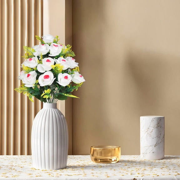 NWOKYZGH 1 Pack Artifical Flowers Roses Bouquet Faux Flowers Silk Bouquet Fake Flower Summer for Outdoor Grave Cemetery Table Centerpieces Home Kitchen office Decorations