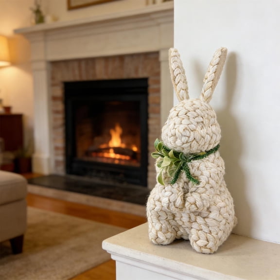 NWOKYZGH 1 Pack Easter Bunny Figurines Decor, Figurine Table Decorations, Spring Bunnies Decoration Woven Statue for Home Indoor Centerpieces Fireplace Farmhouse Gifts