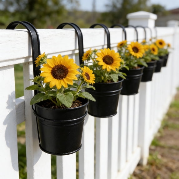 NWOKYZGH 1 Pack Hanging Flower Pots Metal Bucket Balcony Garden Plant Planter with Hooks for Railing Fence Patio Home Decoration