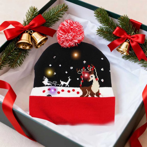 NWOKYZGH 1 Pack LED Christmas Hat Light Up Beanie Hats Ugly Sweater Knit Hats for Christmas Party, Unisex Winter Hat Colorful Flashing Cap Holiday Xmas Party Supplies