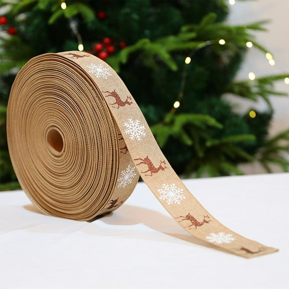 NWOKYZGH 1 Roll Burlap Christmas Wired Edge Ribbons Plaid Reindeer Snowflake Printed Wired Edge Ribbons Burlap Craft
