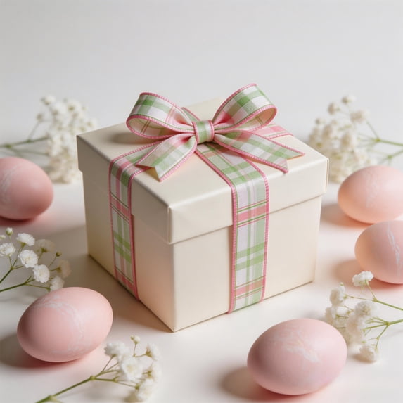 NWOKYZGH 1 Roll Easter Fabric Ribbons Easter Green Pink Plaid Bunny Flower Ribbons Easter Edge Wired Decor Ribbons for Easter Party Spring Holiday Craft Gift Wrapping Decoration Supplies