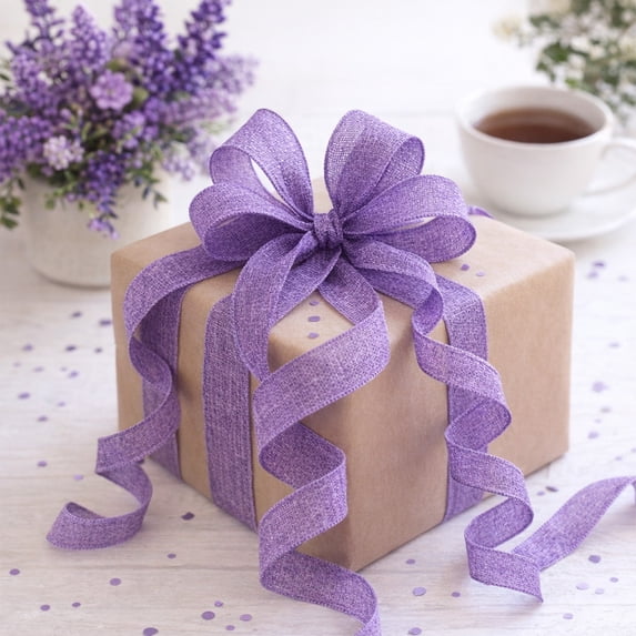 NWOKYZGH 1 Roll Flowers Ribbons for Wreath Bow, Wired Edge Ribbon Purple Butterfly Burlap Ribbons for Gift Wrapping DIY Crafting Decorations Supplies