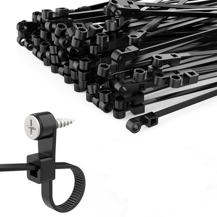 NWOKYZGH 100 Pack Black Zip Ties with Screw Hole, Mountable Head Nylon Cable Ties, Ideal for Indoor Outdoor Cable Management