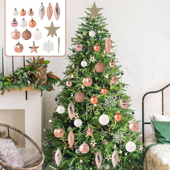 NWOKYZGH 100Pcs Christmas Tree Ball Ornaments Set Assorted Shapes and Sizes Shatterproof Hanging Decoration for Christmas Tree Holiday Wedding Party