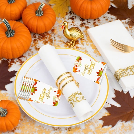 NWOKYZGH 10Pcs Thanksgiving Paper Plates Festive Fall Pumpkin and Maple Leaves Pattern Disposable Tableware for Fall Harvests Party