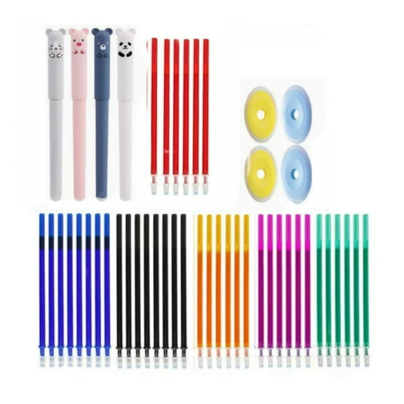 NWOKYZGH 12 PCS Erasable Gel Pens, Cute Cartoon Animal Rollerball Pens, Refillable Writing Set with 40 PCS Refills and 4 PCS Eraser, Erasable Pen for office, Gifts