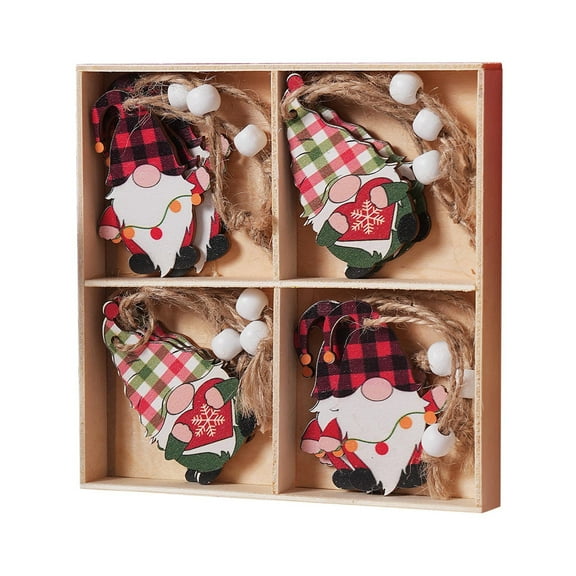 NWOKYZGH 12-Piece Christmas Pendant Gnome Set - Wooden Tree Decorations - Funny Gnomes with Christmas Hats and Gifts - Wooden Christmas Pendants - Christmas Tree Decorations