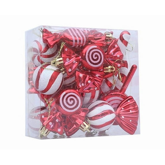NWOKYZGH 18Pcs Christmas Candy Hanging Ornaments Plastic Christmas Peppermint Lollipop Candy Cane Decorations Red White Tree Ornaments with Rope for Xmas Tree Party Favors