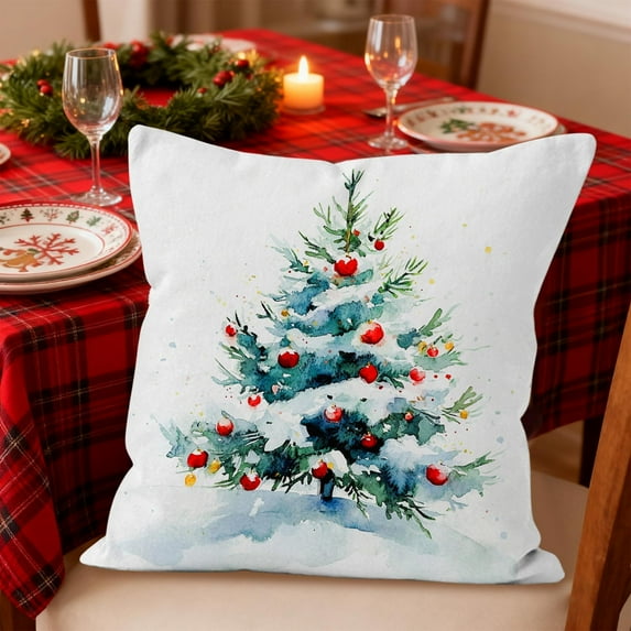 NWOKYZGH 1Pc Christmas Pillow Covers Xmas Tree Vintage Decorative Throw Pillow Covers 17x17 Pine Tree Holly Berry Pillow Case Cushion Case for Holiday New Year Decoration Couch Sofa