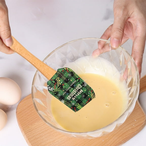 NWOKYZGH 1Pc Christmas Silicone Spatula Xmas Cake Spatula with Wooden Handle Snowmen Pancake Cute Pan Scraper Xmas Dish Scraper Cooking Spatulas for Kitchen Mixing Cooking