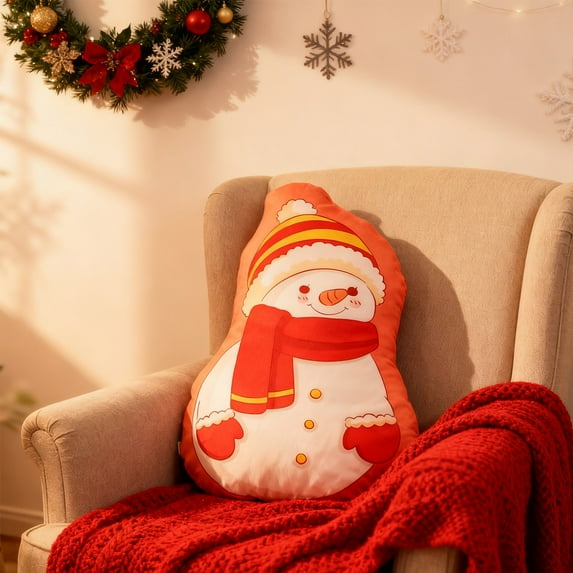 NWOKYZGH 1Pc Christmas Throw Pillows Cotton Snowman Xmas Tree Deer Santa Claus Shaped Pillow for Christmas Winter Holiday Party Outdoor Bedroom Cushion Decoration