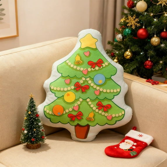 NWOKYZGH 1Pc Christmas Throw Pillows Cotton Snowman Xmas Tree Deer Santa Claus Shaped Pillow for Christmas Winter Holiday Party Outdoor Bedroom Cushion Decoration
