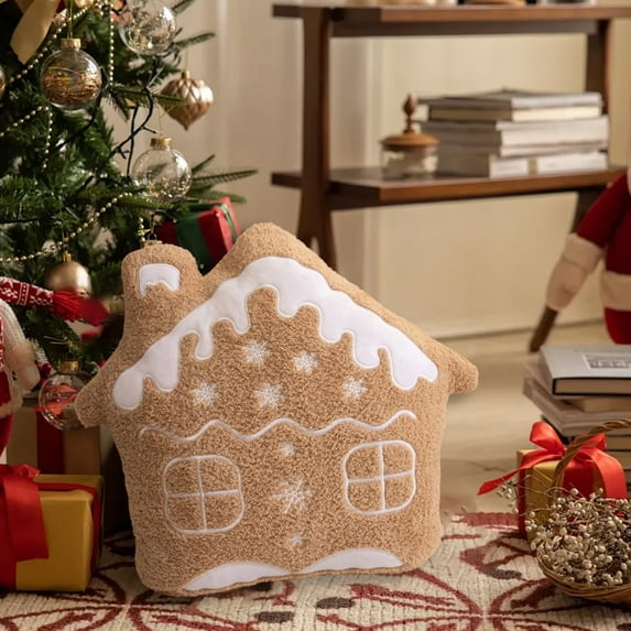 NWOKYZGH 1Pc Christmas Throw Pillows Plush Gingerbread House Snowflake Shaped Pillow for Christmas Winter Holiday Party Outdoor Bedroom Cushion Decoration